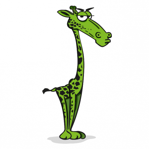 Fehlerseite auf der eine grüne genervte Giraffe zu sehen ist